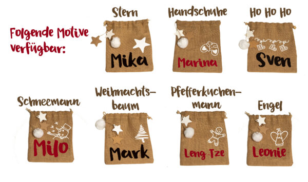 Jutesäckchen mit Puschel und Kraftpapier-Sternen personalisiert – Bild 2